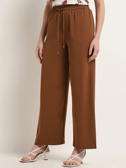 wardrobe by westside brown wide-leg fit trousers