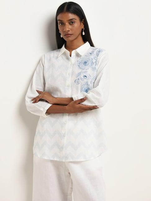 zuba by westside blue floral printed straight cotton tunic