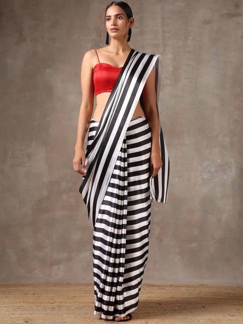 swtantra black & white striped saree