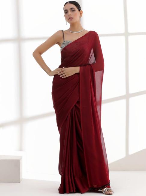 swtantra maroon plain saree