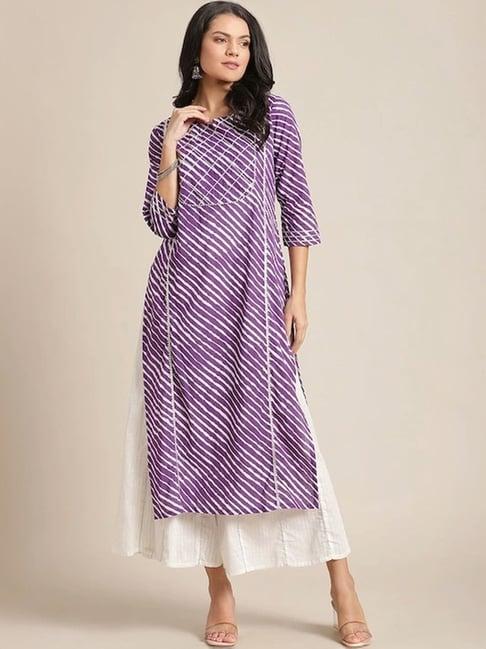 varanga purple cotton striped straight kurta