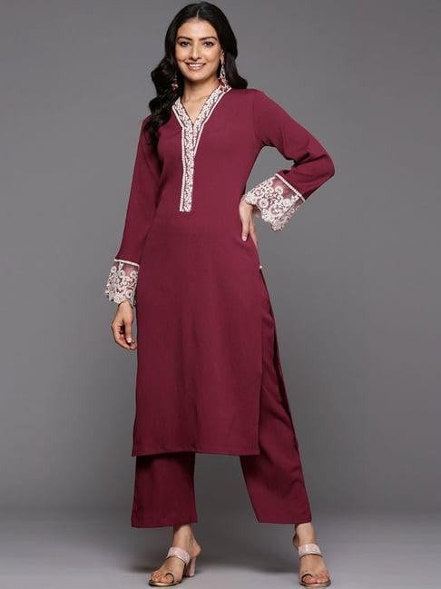 varanga maroon embroidered kurta pant set