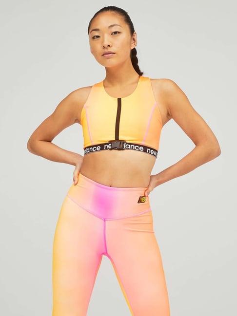 new balance orange & pink printed sports bra