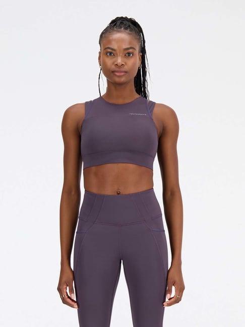 new balance purple round neck sports bra