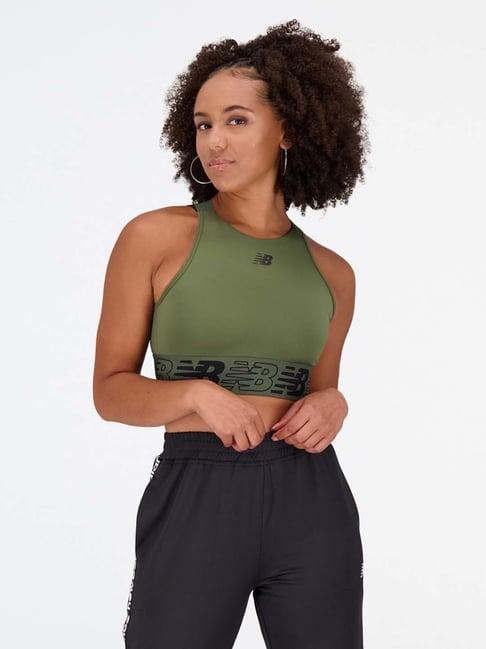 new balance olive green printed sports bra