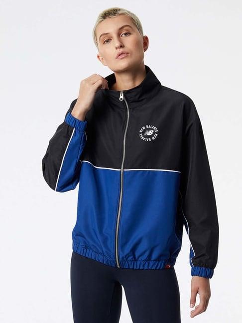 new balance black & blue cotton color-block sports jacket