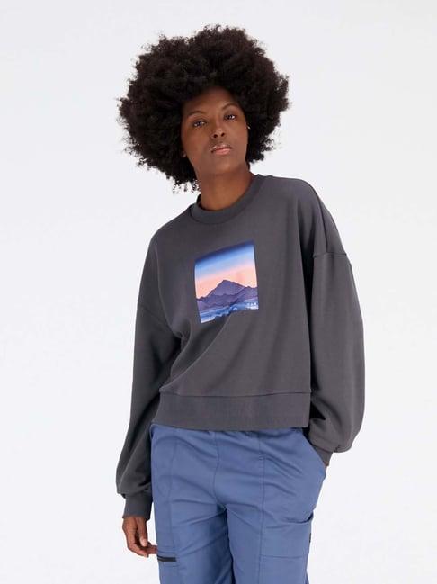 new balance grey cotton printed sports sweatshirt