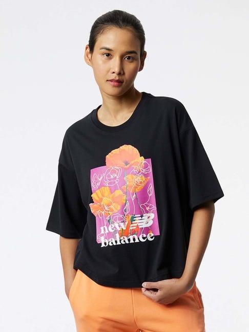 new balance black cotton printed sports t-shirt