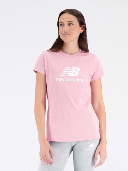 new balance rose pink cotton printed sports t-shirt