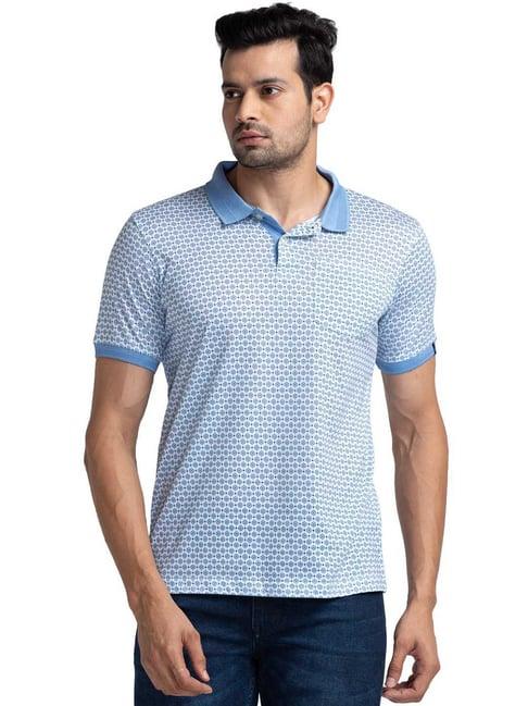 raymond blue cotton contemporary fit printed polo t-shirt