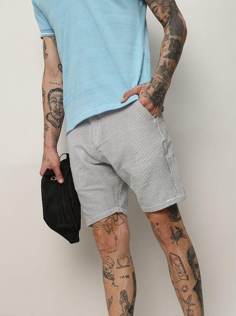 campus sutra grey regular fit striped shorts