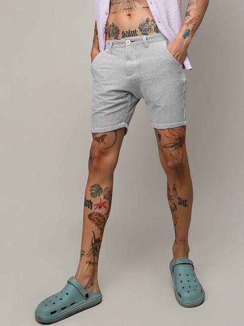 campus sutra grey regular fit striped shorts