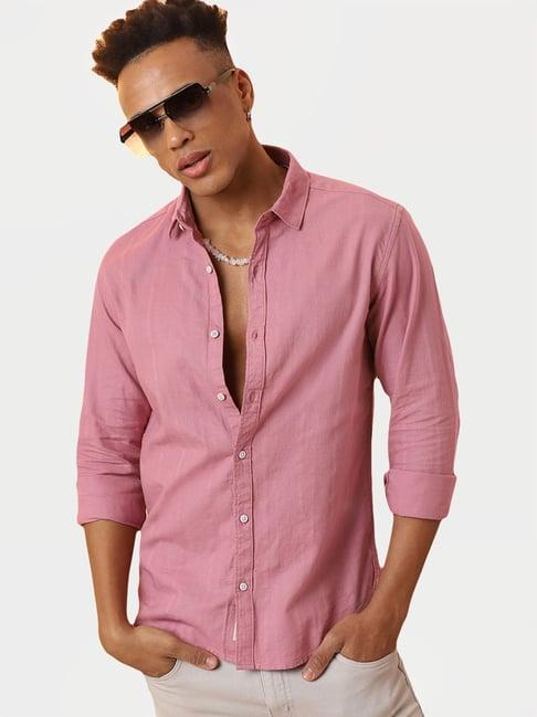 campus sutra pink regular fit texture shirt