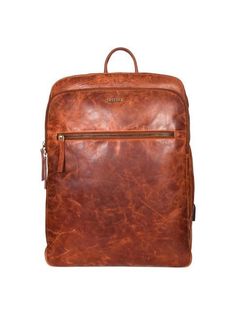 sassora unfold tan leather large backpack - 55 ltrs