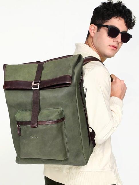 sassora davy dark olive leather large backpack - 65 ltrs