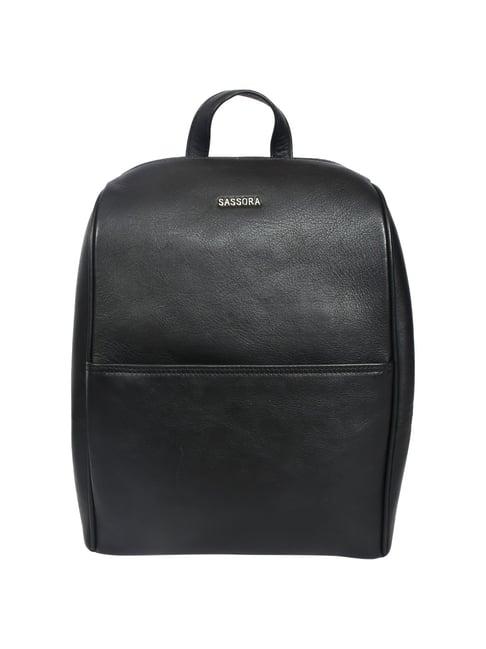 sassora gamy black leather small backpack - 65 ltrs