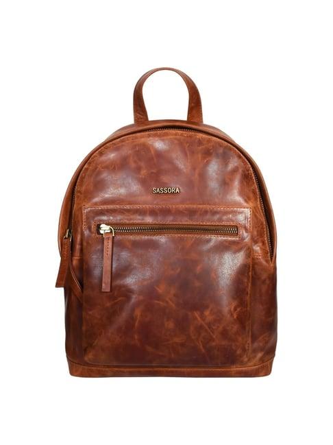 sassora unfold tan leather small backpack - 68 ltrs