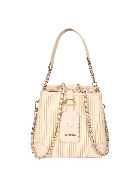 sassora mei beige leather textured handbag