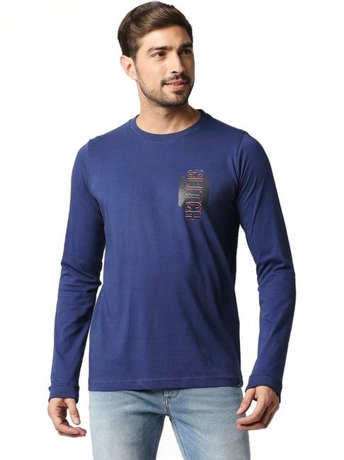 basics blue muscle fit printed t-shirt