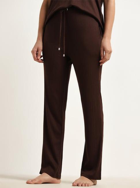 wunderlove by westside dark brown ribbed high-rise pants