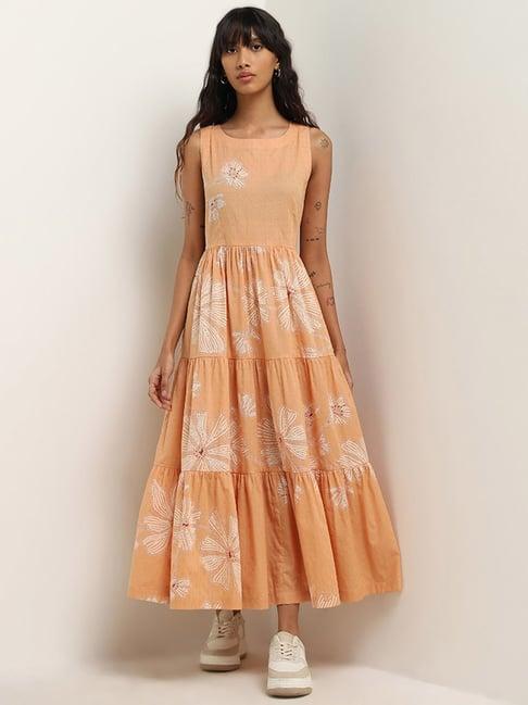 bombay paisley by westside orange floral design tiered cotton dress