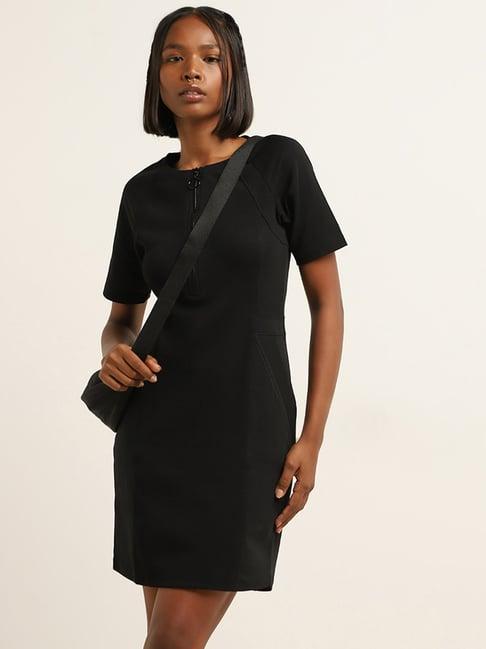 studiofit by westside black ribbed bodycon cotton blend dress