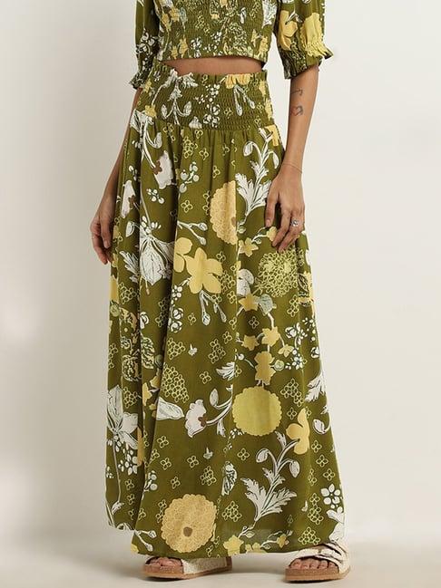 bombay paisley by westside olive foliage design high-rise skirt