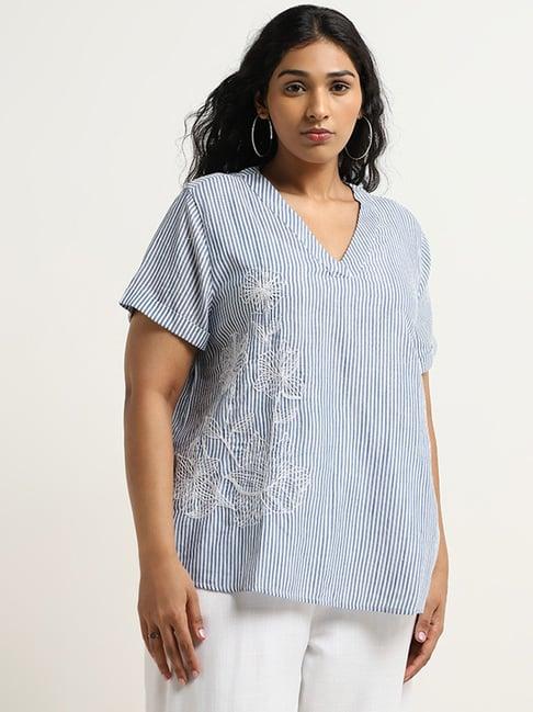 gia by westside blue striped cotton blouse