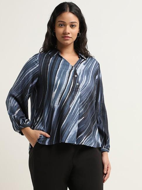 gia by westside blue abstract design blouse