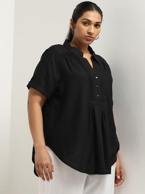 gia by westside black pintuck detailed blouse