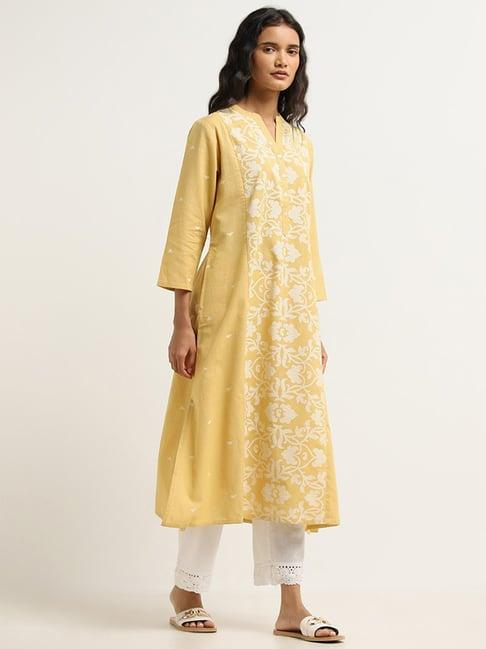 utsa by westside yellow floral pattern a-line kurta