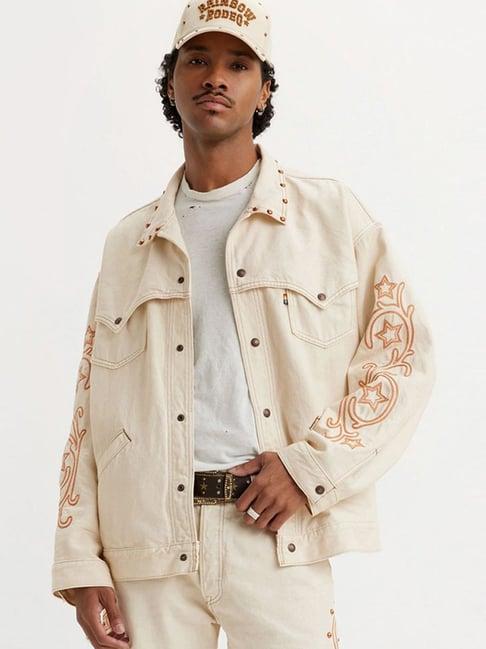 levi's beige regular fit embroidered jacket