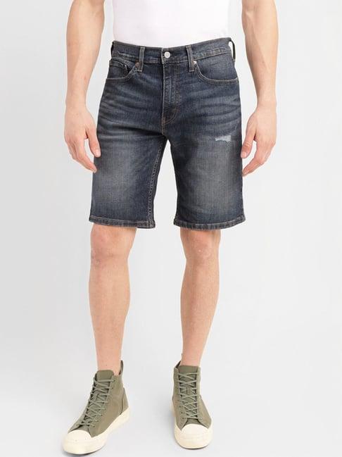 levi's blue regular fit distressed denim shorts