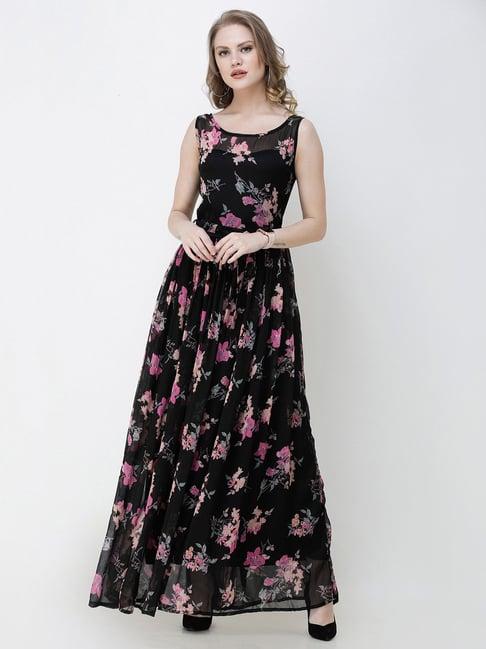 scorpius black floral print maxi dress