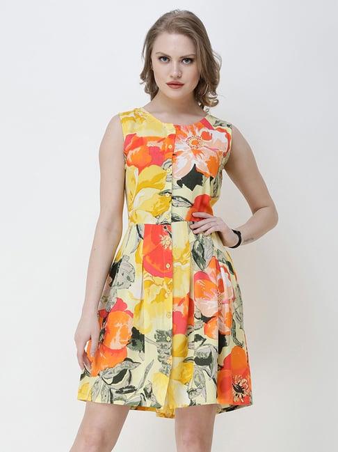 scorpius yellow floral print shirt dress