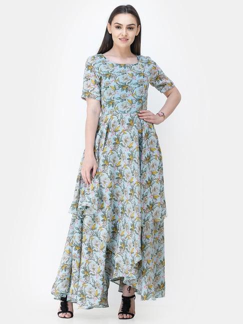 scorpius blue floral print maxi dress