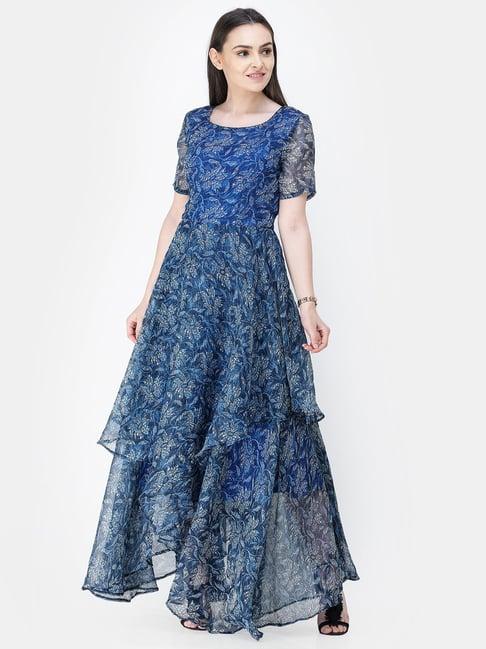 scorpius blue floral print maxi dress