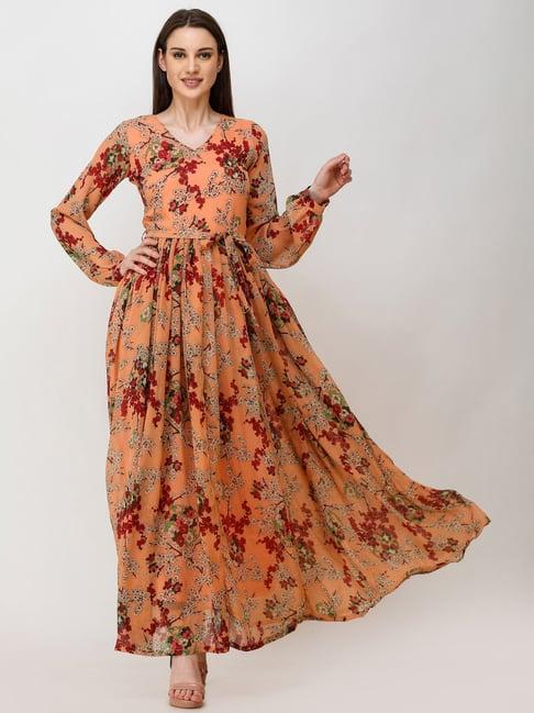 scorpius orange floral print maxi dress