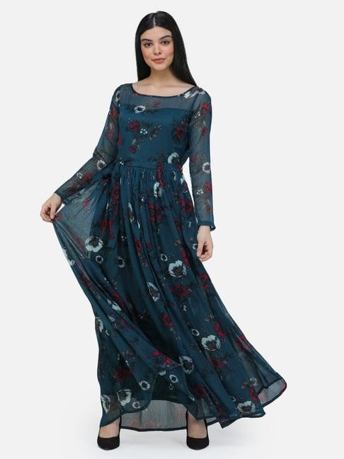 scorpius teal floral print maxi dress