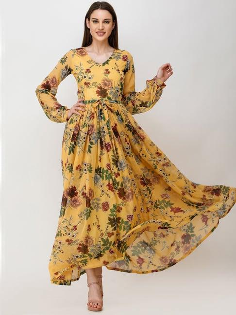 scorpius yellow floral print maxi dress