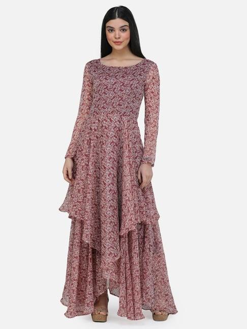 scorpius maroon printed maxi dress