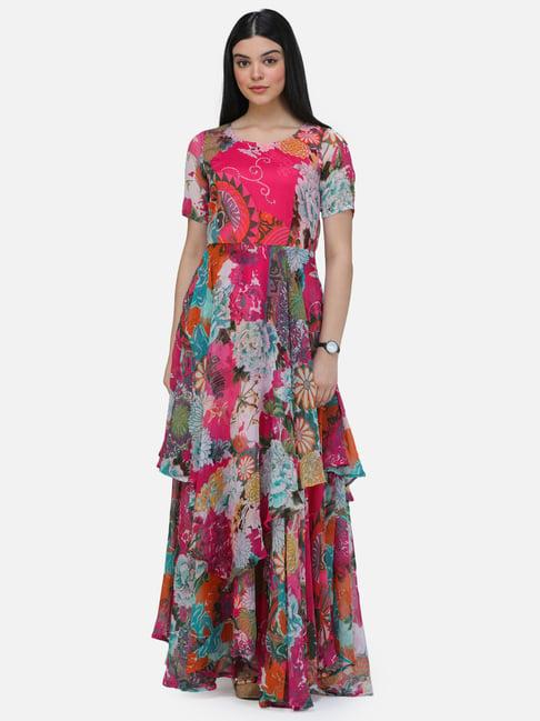 scorpius pink floral print maxi dress