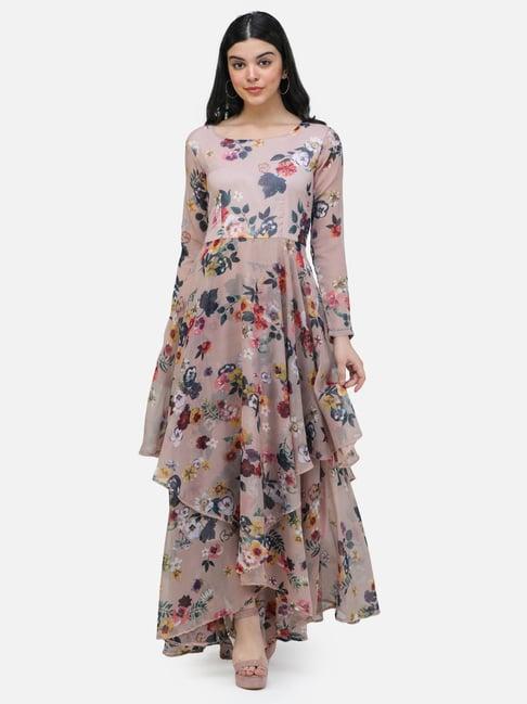 scorpius beige floral print maxi dress