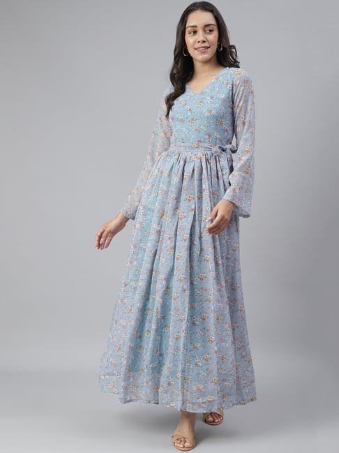 scorpius blue floral print maxi dress