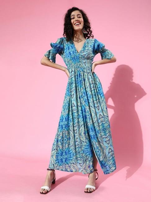 scorpius blue printed maxi dress