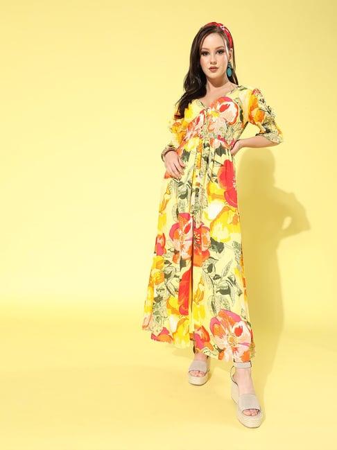 scorpius yellow floral print maxi dress