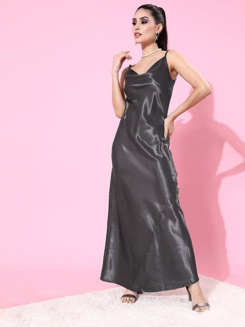 scorpius dark grey satin slim fit maxi dress