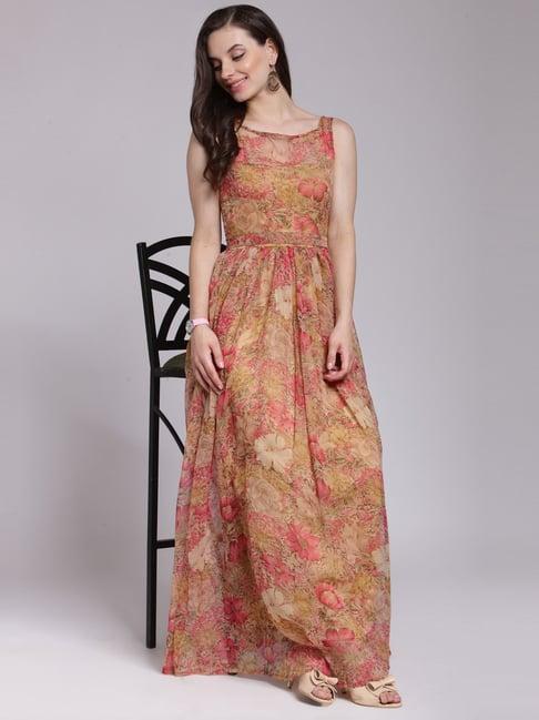 scorpius gold & pink floral print maxi dress