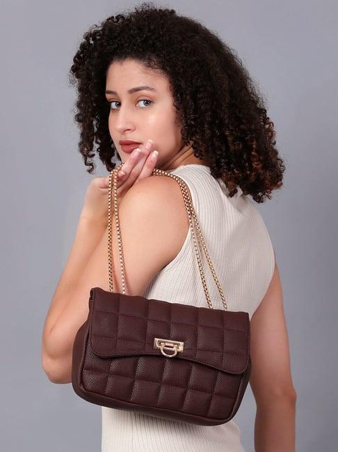 carlton london brown quilted medium sling handbag