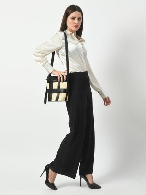 angeline black paneled medium tote handbag